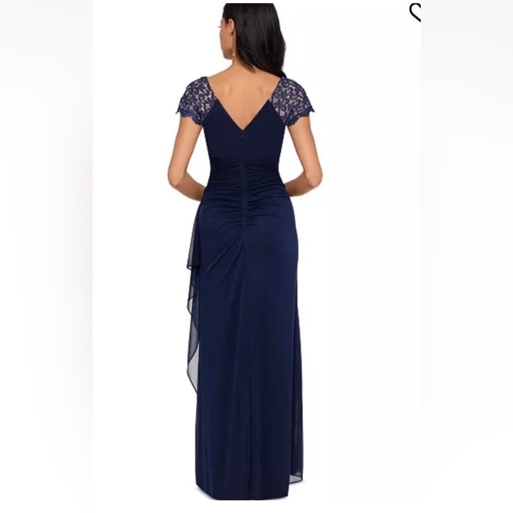 Xscape Navy Maxi Dress with Lace Sleeves - Picture 3 of 7